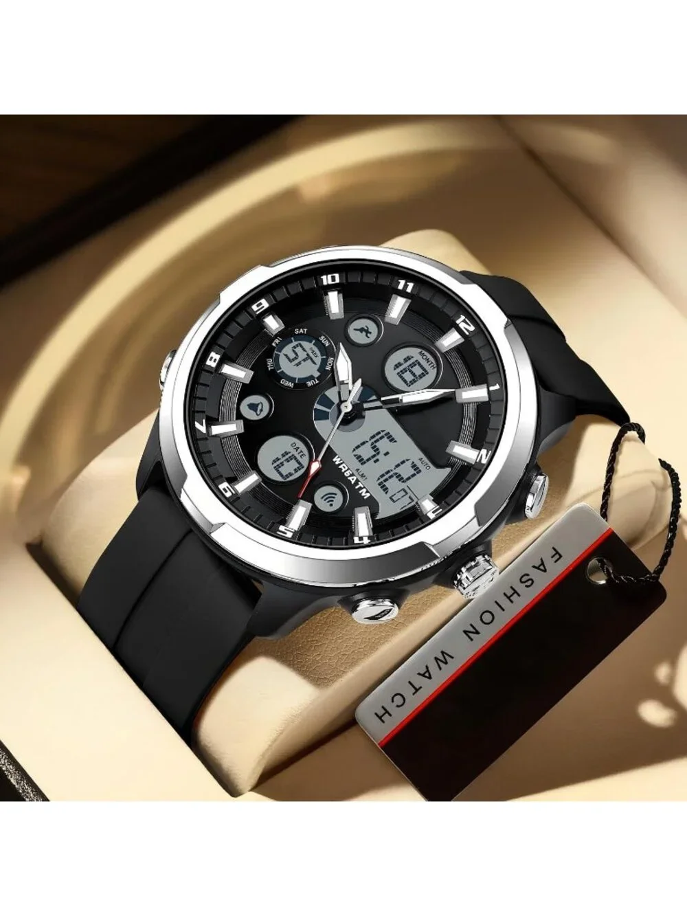 Men Silver Large Face Watches Chronograph Waterproof Sport Military Heavy Duty